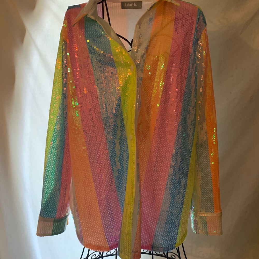Medium blueb sequin multicolor button up shirt
